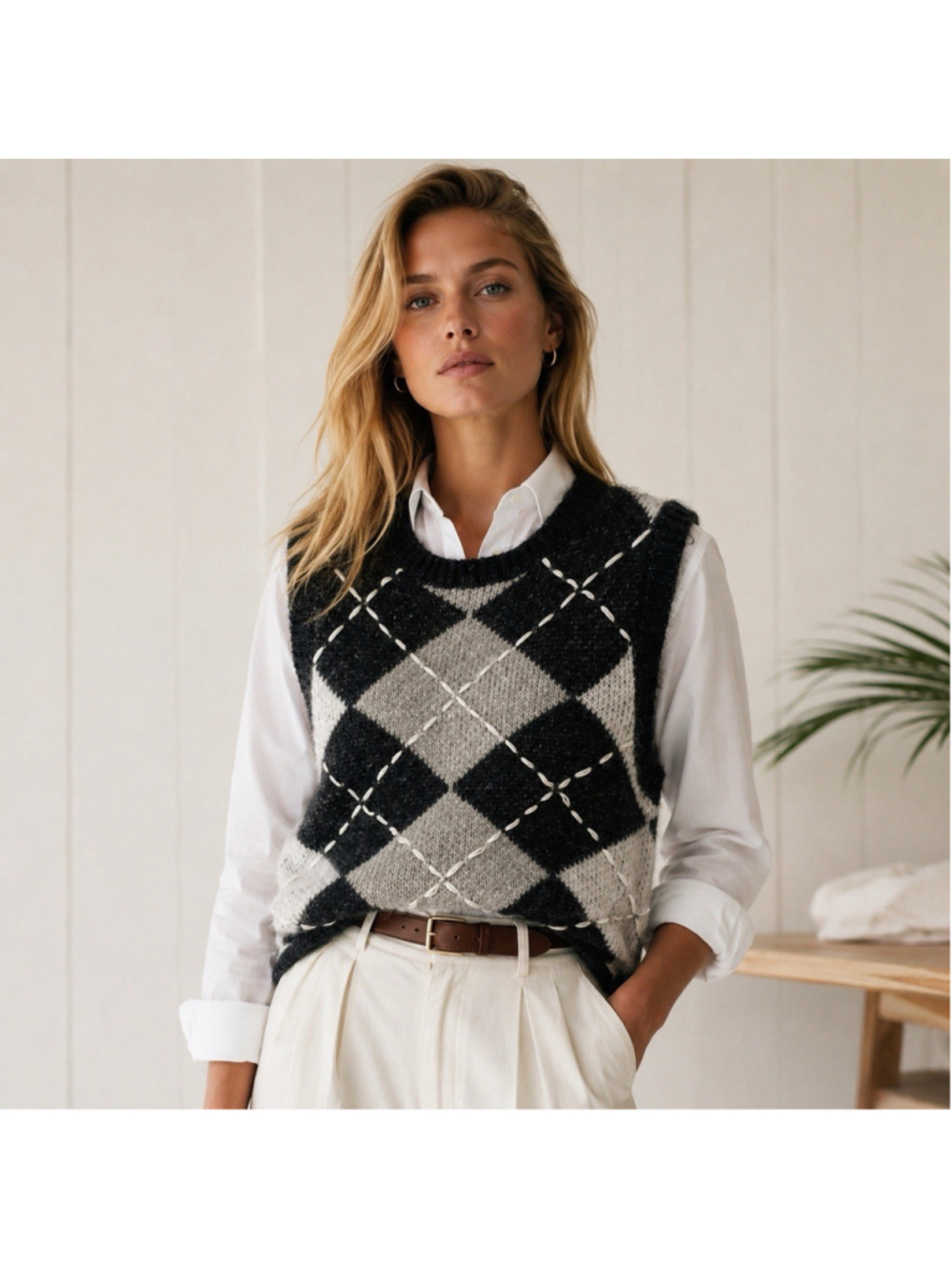 English Factory Argyle Preppy Academia Chunky 3D Sweater Vest NWT L